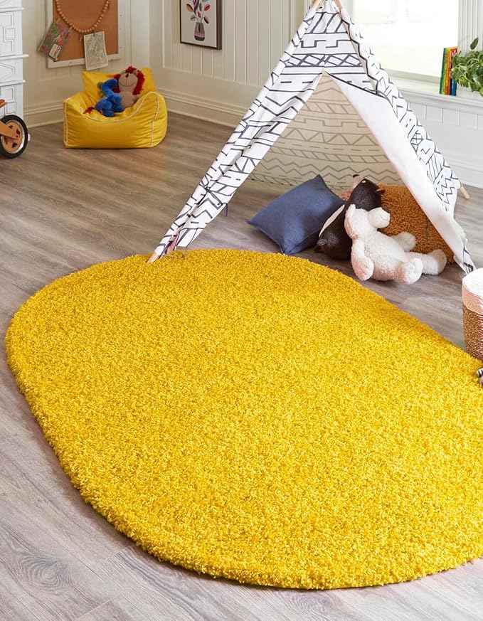 Unique Loom Solid Shag Collection Area Rug (3' 3" x 5' 3" Oval, Tuscan Sun Yellow)