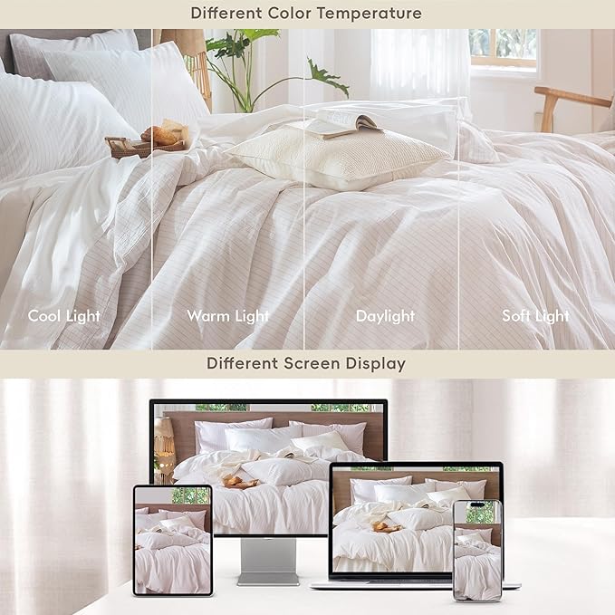 MooMee Striped Duvet Cover Set 100% Washed Cotton Linen Like Textured Breathable Durable Soft Comfy (White Heathered Greyish Pink Wide Stripes, Full 80"x90")