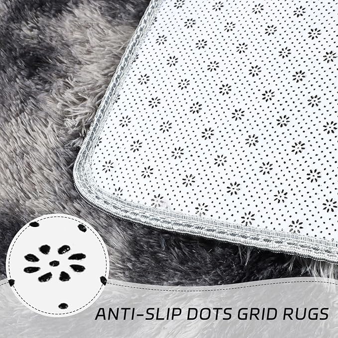 duduta Grey Plush Runner Rugs for Bedroom 2x6 ft, Tie Dye Fluffy Gray Shag Rug for Dorm Nursery Bedside, Machine Washable Non Slip