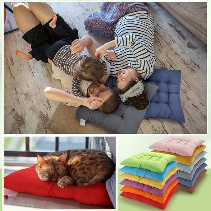 Geetery 24 Pcs Floor Pillows for Classroom Bulk Square Seating Cushions for Floor Chair School Kindergarten Reading Corner, 15.7'' Large Thick Meditation Cushions Yoga Nursery Daycare (Bright Color)