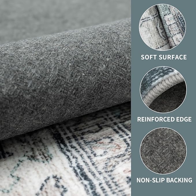 Washable Runner Hallway Rug,Low Pile 2x8 Non Slip Non-Shedding Kitchen Carpet Soft Indoor Stain Resistant Rug for Bedroom Laundry Room Bathroom Blue Beige Multi