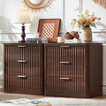 LEYAOYAO Fluted Farmhouse Nightstand Set of 2 with Charging Station, 23" Wide 3 Drawers Night Stand,Walnut Dresser for Bedroom,Bed Side Table Chest of Drawers,Wood End Table for Living Room