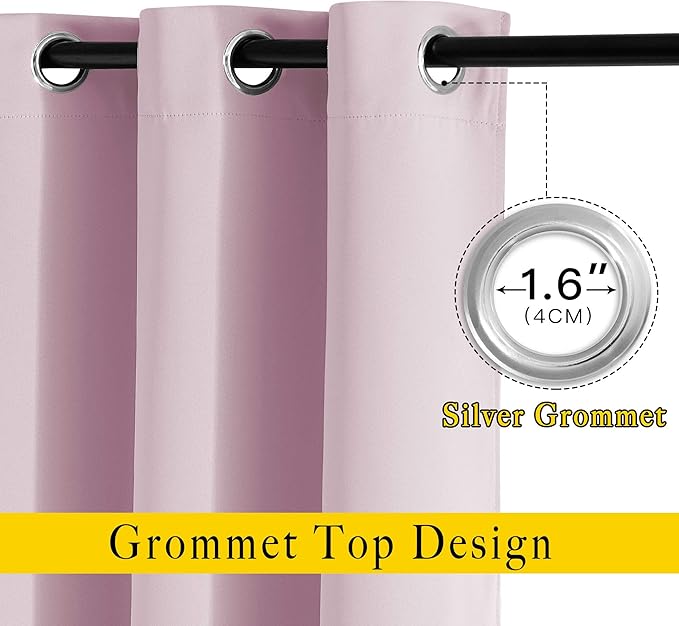 NICETOWN Baby Pink Room Darkening Curtains 102 inches Long, Grommet Thermal Insulated Solid Room Darkening Window Treatments Sound Reducing for Living Room, W46 x L102, Set of 2