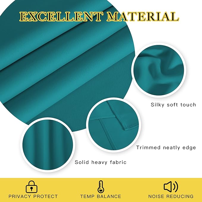 NICETOWN Blackout Curtains 54 Inches Long, Thermal Insulated Room Darkening Curtains for Bedroom, Window Treatment Drapes for Living Room Nursery (W66 x L54 Inch, Peacock Teal, 1 Panel)