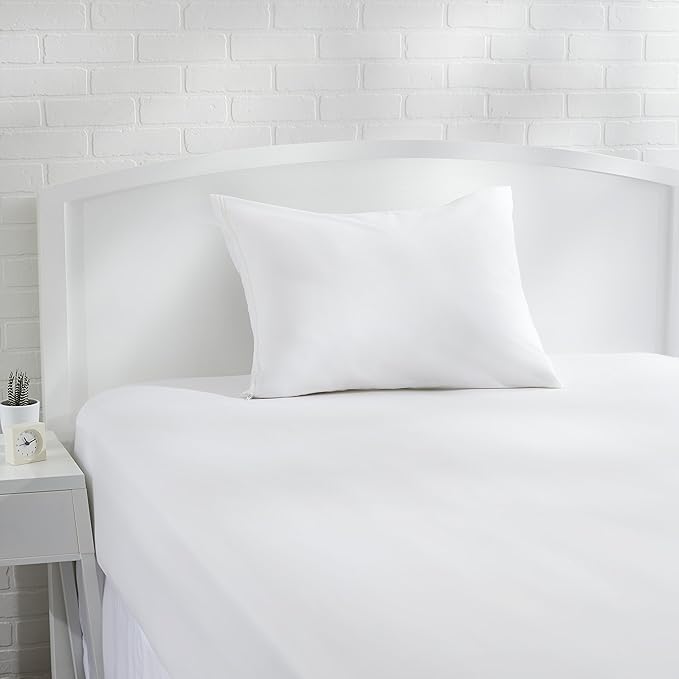 Amazon Basics Standard Pillowcase with Zipper, 100% Cotton Hypoallergenic, Pillow Protector, White (27 x 21 Inches), Pillows Not Included
