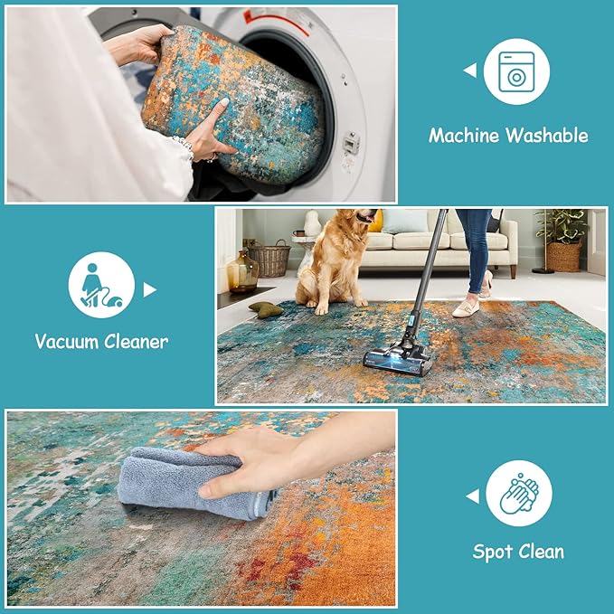 Lahome Modern Abstract Runner Rug - 2x7 Washable Hallway Rug Colorful Kitchen Carpet with Rubber Backing, Contemporary Soft Non Slip Indoor Floor Accent Mat for Bedroom Laundry Room Bathroom RV