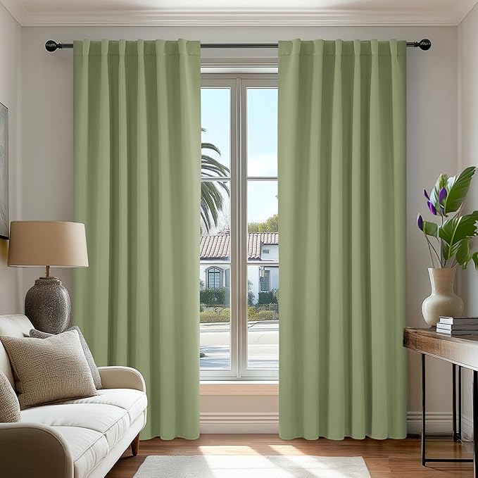 Deconovo Blackout Curtains, Thermal Insulated, W52 x L84 2 Panels, Back Tab, Machine Washable, Room-Darkening Drapes for Bedroom/Living Room Sage Green