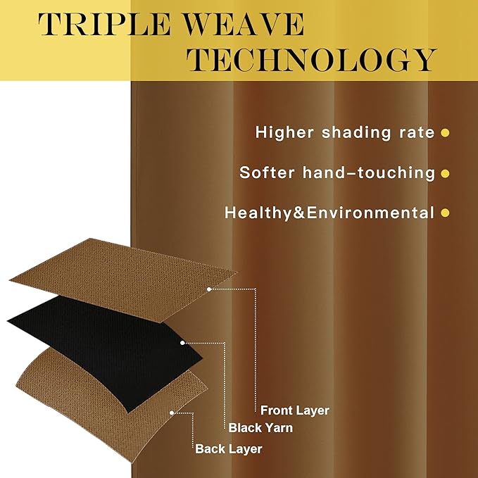 NICETOWN Blackout Patio Curtains 100 x 144 Inches Long for Sliding Door Extral Wide Blackout Curtain Panels Thermal Insulated Room Divider - Grommet Top, 100" W x 144" L, 1 Panel, Gold Brown