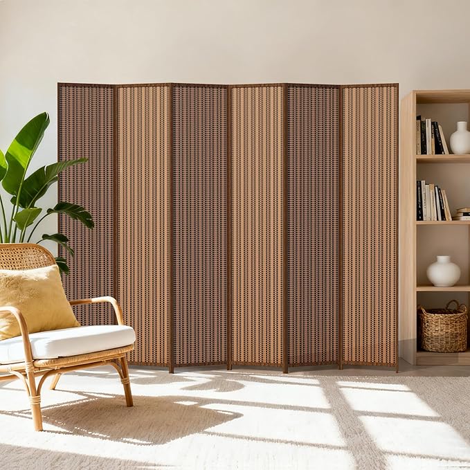 6 Panel Room Divider and Extra Wide Folding Privacy Screen, 94.5" W x 67" H, Bamboo Room Divider for Room Separation.