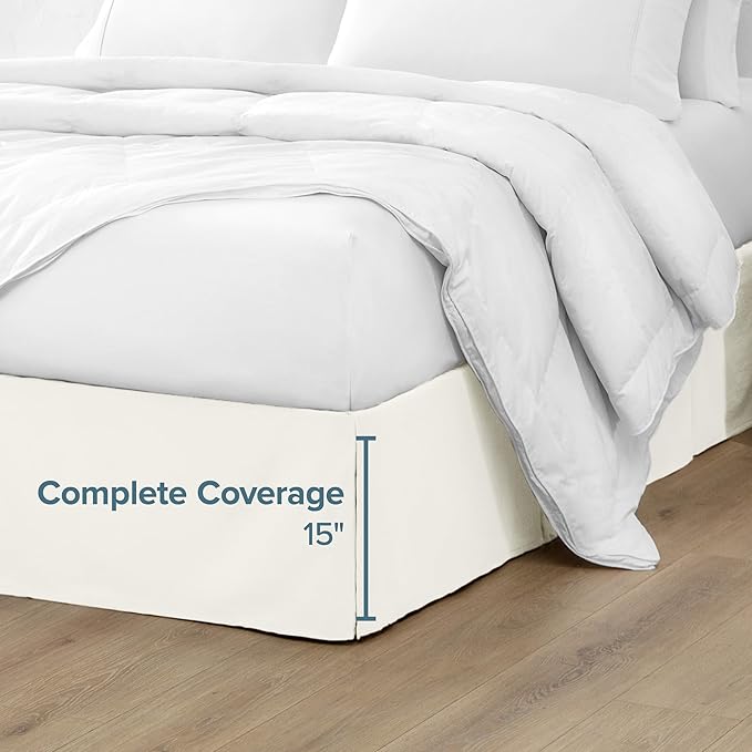 Bare Home King Bed Skirt - 15-Inch Tailored Drop Easy Fit - Bed Skirt for Beds - Center & Corner Pleats (King, Cream)