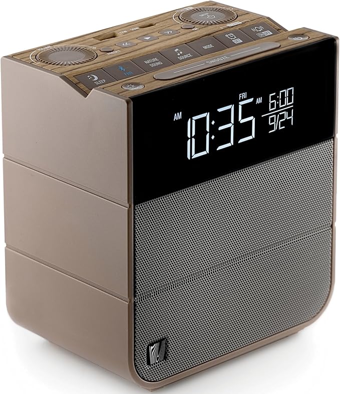 Soundfreaq Sound Rise II, SFQ-16: Bedside Alarm Clock Radio & Bluetooth Speaker, with Large Display Screen, FM Radio, Fast USB Charging, and Nature Sound (Wood Taupe)