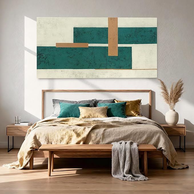 YETHEN WAL Mid Century Geometric Wall Art Modern Canvas Prints Large Green Aesthetic Art Prints for Bedroom Entryway Living Room 29x58 Inch