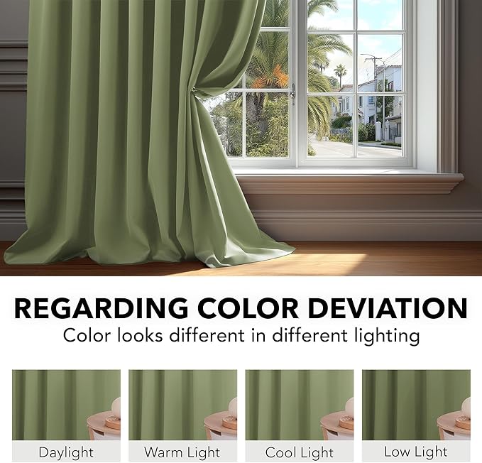 Deconovo Blackout Curtains, Thermal Insulated, W52 x L63 2 Panels, Back Tab, Machine Washable, Room-Darkening Drapes for Bedroom/Living Room Sage Green