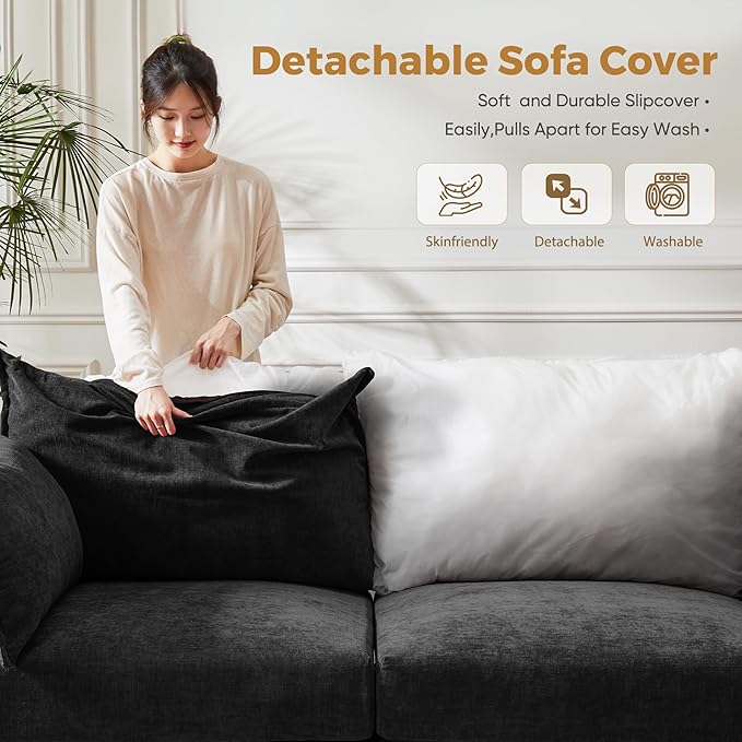 ABCASA 103.5" Oversized Modular Sectional Sofa, L Shaped Convertible Couch with Movable Ottoman, Large 6 Seat Corner Couches for Living Room Deep Seat- Black Chenille