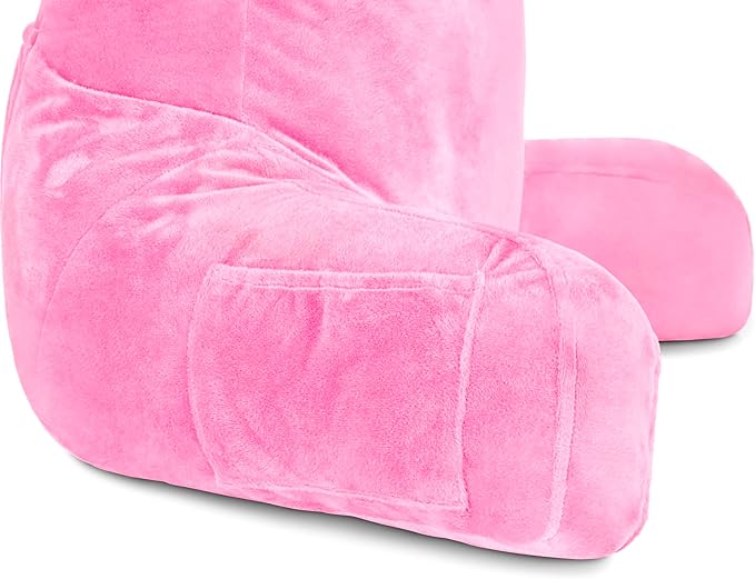 Husband Pillow Pink, Original Reading Pillow in Bed Rest Chair, Shredded Memory Foam Large Lounge Cushion Adult Backrest with Arms, Comfy Back Support for Sit Sitting Up, Washable/Removable Cover