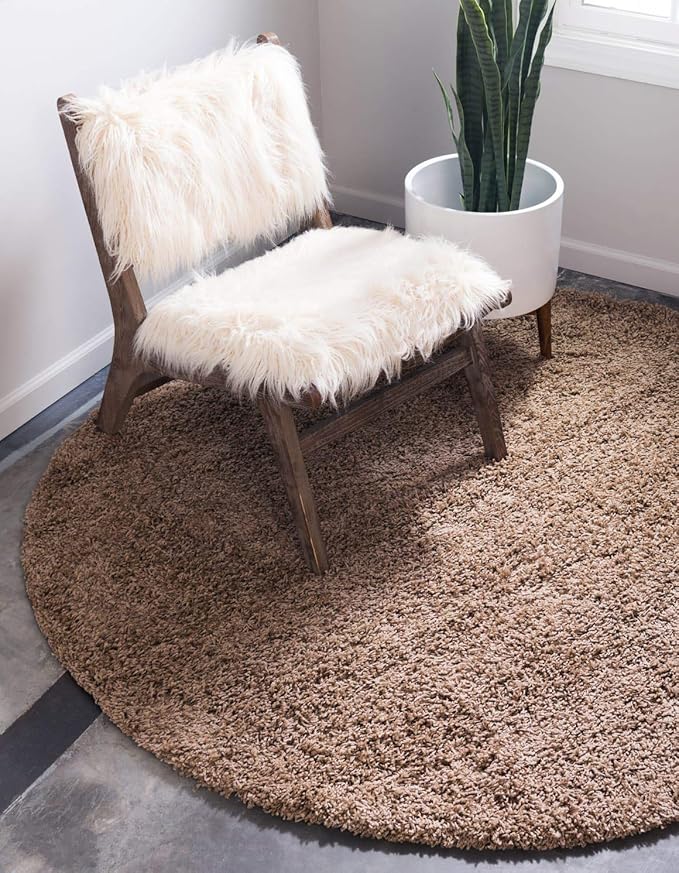 Unique Loom Solid Shag Collection Area Rug (7' 10" Round, Sandy Brown)