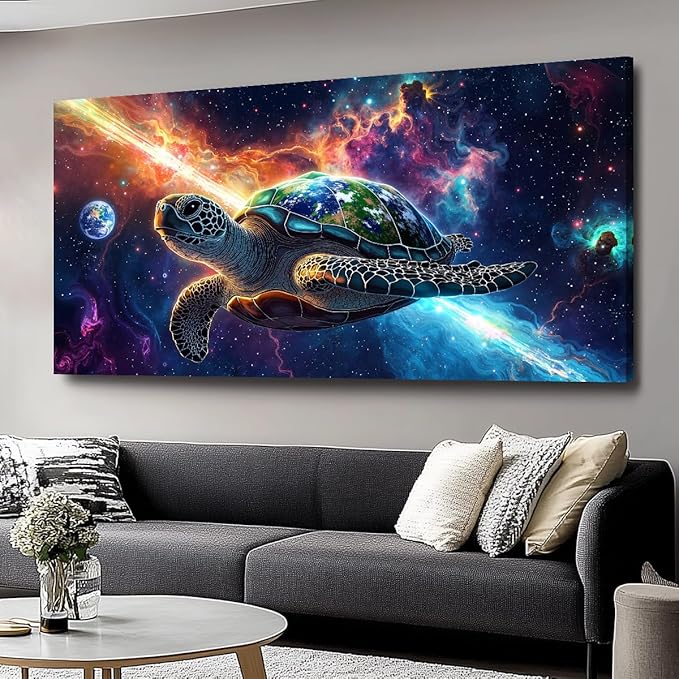 Canvas Wall Art - Modern Turtle cosmic landscape Paintings for Living Room, Bedroom Wall Decor, Framed Wall Art for Home or Office Decoration, Large Wall Art 20"x40"(50CMx100CM)
