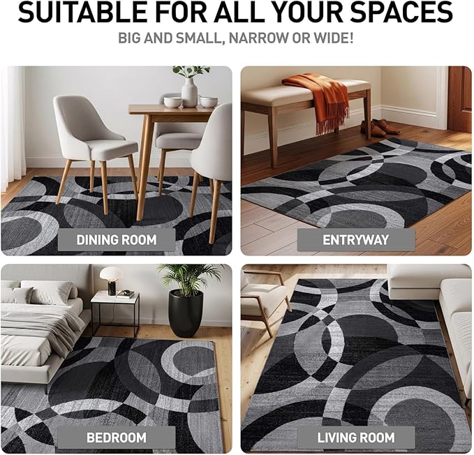 Rugshop Contemporary Abstract Circles Perfect for high Traffic Areas of Your Living Room,Bedroom,Home Office,Kitchen Area Rug 2' x 3' Gray