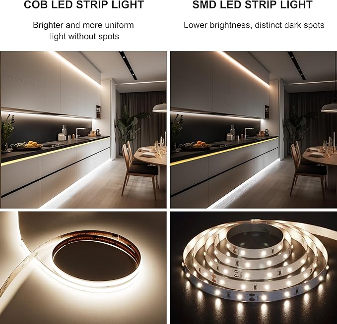 COB LED Strip Lights Natural White,24V Dimmable led Light Strip KIT with Remote and app Control,4000K 25FT/7.5m 8mmwide Ra>90 Cuttable Flexible Strip Lights for Bedroom,Wardrobe,Cabinet