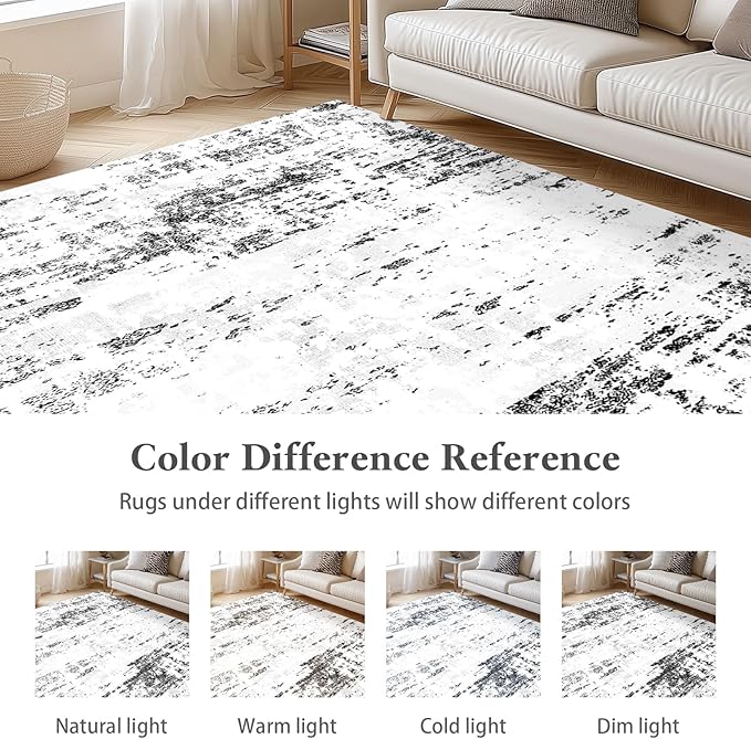 Area Rugs 8x10, Modern Abstract Machine Washable Rugs for Living Room Thin Carpet Indoor Floor Non-Shedding Carpets for Bedroom Dining Room Farmhouse Home Office | Black White