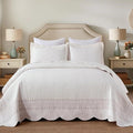 MarCielo 100% Cotton Quilt Set White Lightweight Bedspread with Scalloped Edge, Farmhouse Vintage Bedding, All Season Use(TC Off-White,King (112"x102"))