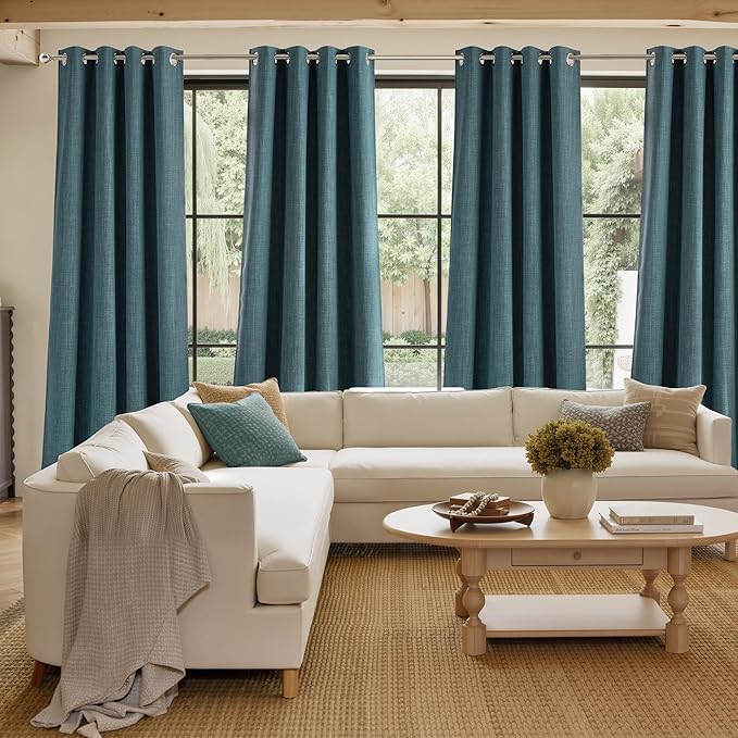 NICETOWN Faux Linen Greyish Green Blackout Curtains 84 inches Long for Living Room - Privacy Panels for Bedroom, Modern Farmhouse Style Easy Care Grommet Top, 2 Panels, W52 by L84