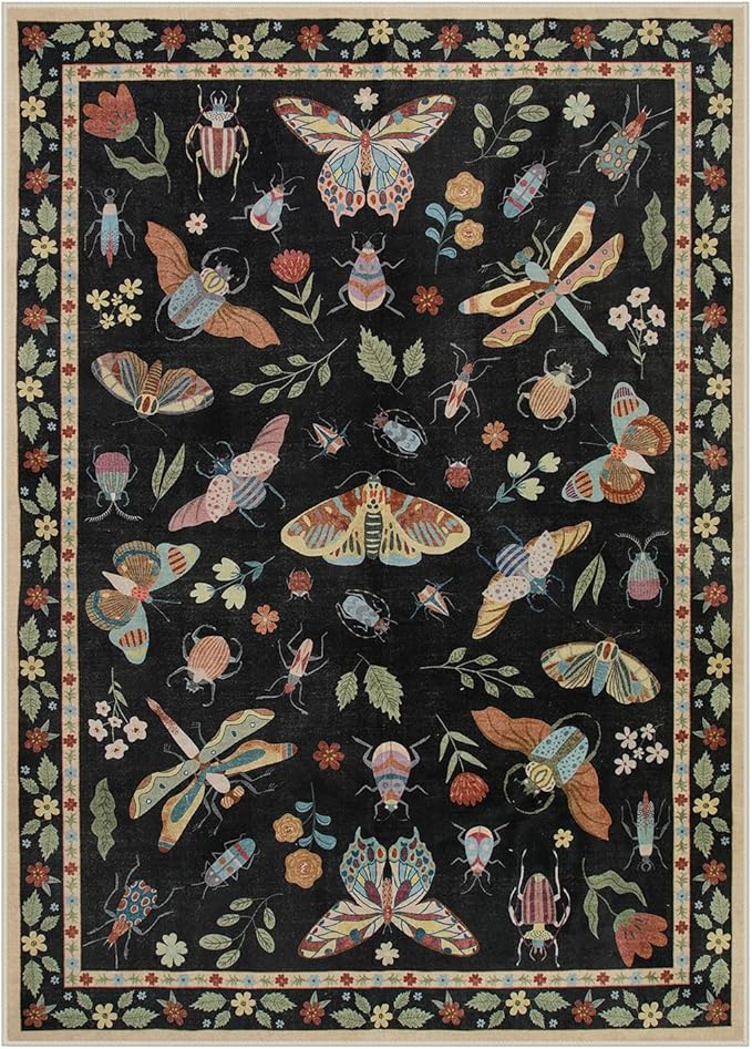 Lahome Insect Washable Small Area Rug, 3x5 Area Rug for Bedroom Living Room, Non-Slip Soft Accent Throw Carpet for Kitchen Office Entryway Bathroom Office, Black