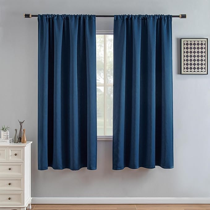 Blackout Curtains 72 Inch Length 2 Panels Set, Black Out Curtains for Bedroom 72 Inch Long, Rod Pocket Energy Saving Room Darkening Drapes for Living Room Window Navy Blue(W52 x L72)