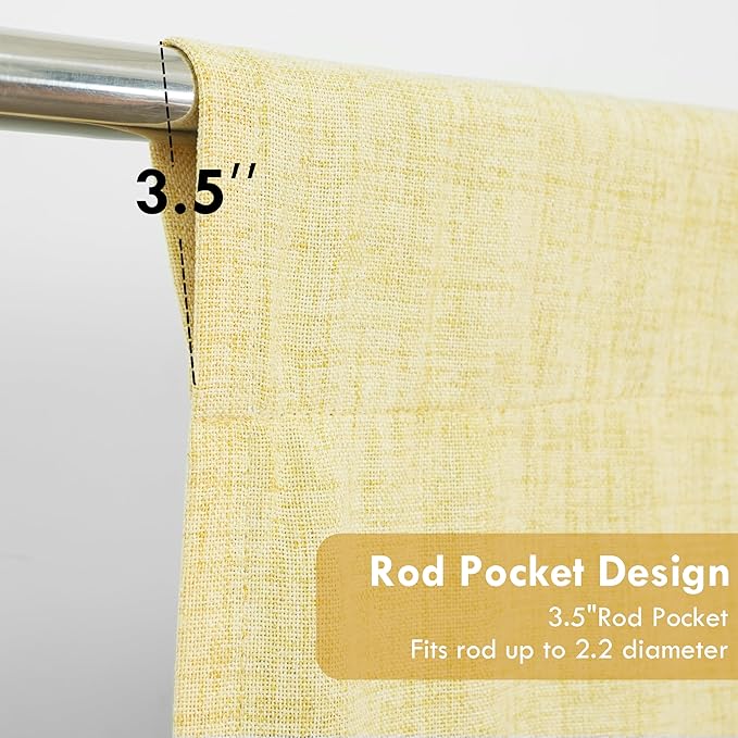 DriftAway Double Layer Linen Blackout Tie Up Curtains Thermal Insulated Fully Lined Balloon Roman Shade Bathroom Window Adjustable Rod Pocket for Small Window 39 Inch by 55 Inch Yellow
