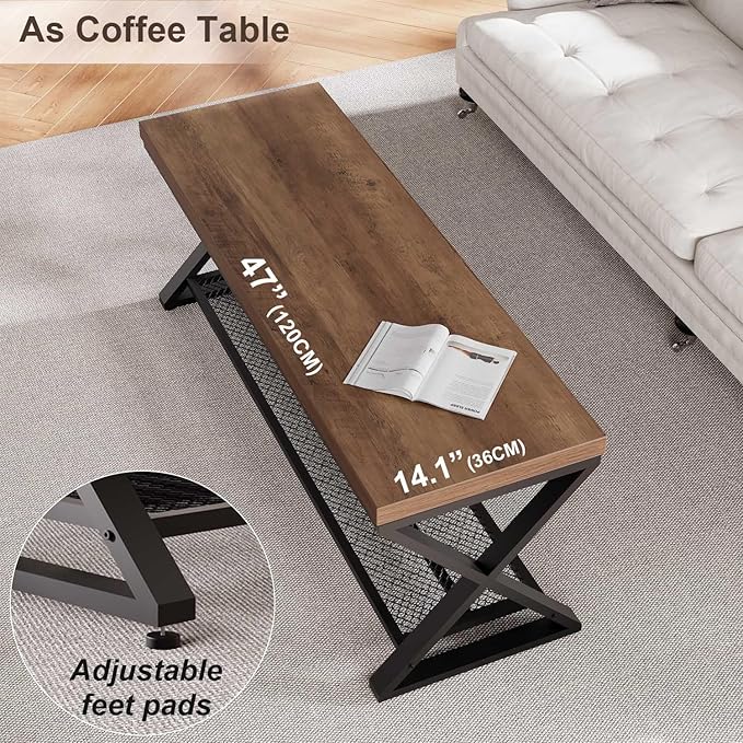 LVB Entryway Bench, Indoor Shoe Bench with Storage and Seating, Wood Metal Storage Bench for Bedroom Living Room, Farmhouse Shoe Rack Bench for Sitting in Hallway Foyer Entrance, Rustic Oak, 47 inch