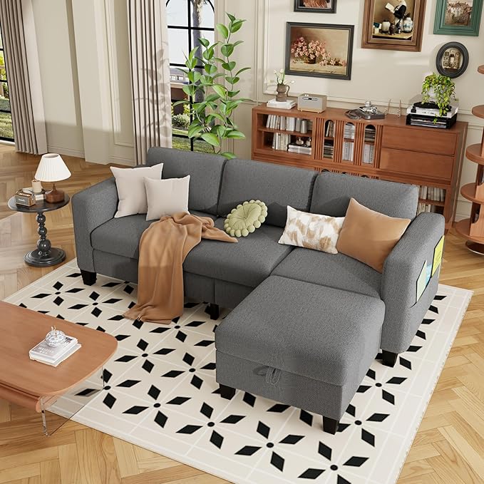 ZeeFu Sectional and Sofa Couches for Living Room - 78'' 3 Seater L-Shaped Modular Couch with Storage Ottoman - Modern Velevt Fabric Upholstered Sofa Set for Small Space Apartment Office
