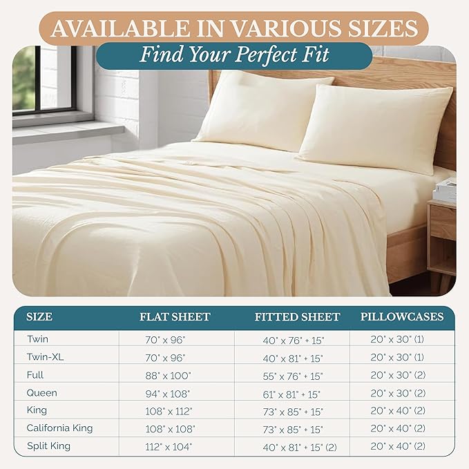 Casa Platino Full Size Sheets, 4 Piece Set (Flat, Fitted and 2 Pillowcases), Pre-Washed Ultra Soft Bed Set, Fade Resistant Full Bed Sheet Set, Cozy Set with Deep Pockets – Ivory