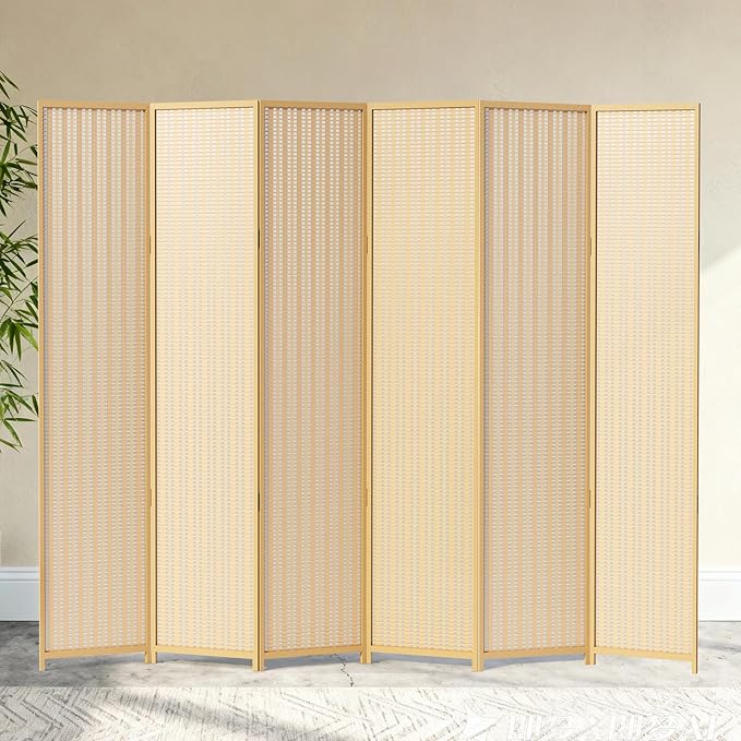 6 Panel Room Divider and Folding Screen,Bamboo Room Divider for Room Separation,67" H x 92.1" W