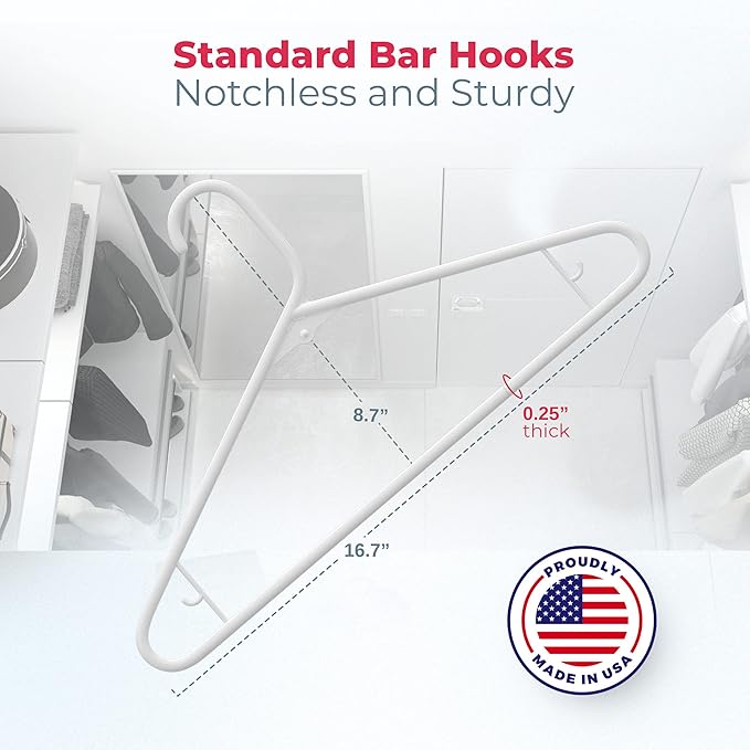 Neaties Plastic Hangers 50 Pack (60 Count) – Made in The USA – 6lb Capacity Standard Clothes Hangers with Strap Hooks for Dresses, Lingerie, Shirts, Pants, and Jackets – White