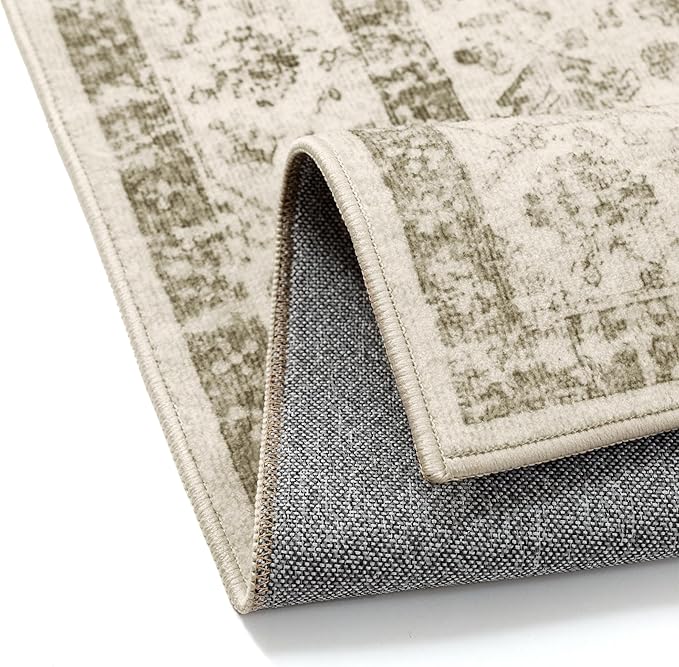 Taupe 2x6 Runner Rug Vintage Area Carpet Hallway Indoor Kitchen Washable Low Pile Traditional Distressed Retro Accent Throw Rug Non Slip for Laundry Bathroom Office