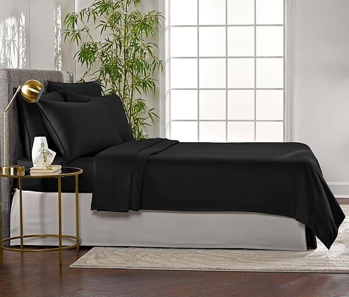 Pure Bamboo Full Sheets, Genuine 100% Organic Viscose Derived from Bamboo Bed Sheet Set, Luxuriously Soft & Cooling, Double Stitching, 2 Year Quality Promise (Full, Black)