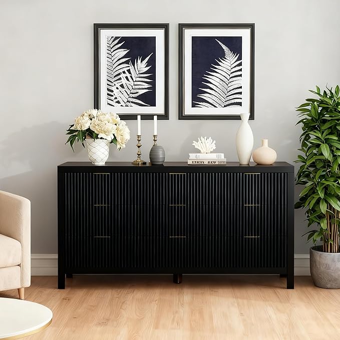 Modern Chest of Drawers with 9 Drawers, Modern Chest of Drawers for Closet, Large Storage Cabinet with Solid Natural Wood Legs for Living Room, Bedroom,Hallway, Black Oak