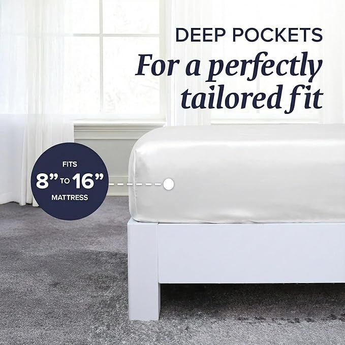 Beckham Hotel Collection Twin XL Sheet Set 100% Cotton, 500TC Luxury Sateen Bedding, 16” Deep Pocket, Moisture-Wicking, 3-Piece, White