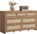 SICOTAS 7 Drawer Dresser for Bedroom, 57" Wide Rattan Dressers, Large Chest of Drawers for Bedroom, Dresser TV Stand, Boho Closet Organizer (Reclaimed Caramel Oak, 7 Drawers (1 pc))