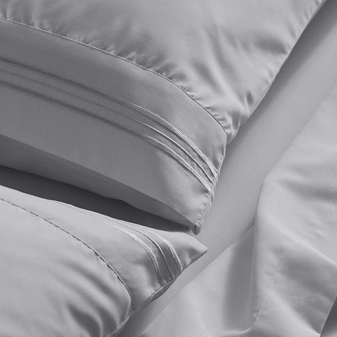 Mellanni Full Sheet Set - 6-Piece Iconic Collection Bedding, (Including 4 Pillowcases), 21-Inch Extra Deep Pocket, Easy Care, Ultra Soft, Cooling Sheets, Brushed Microfiber - Light Gray