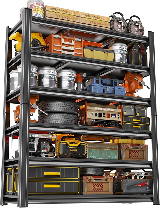 78'' Storage Shelves, 6-Tier Garage Metal Shelving Unit, 47''W*24''D Adjustable Heavy-Duty, Double-Layer Column with Reinforced Ribs,Capable of Bearing 3600 lbs for Garage, Warehouse, Kitchen Storage