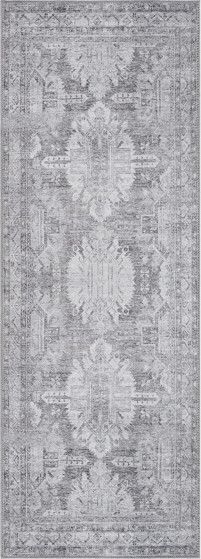 Bloom Rugs Washable 10 ft Runner - Ivory/Silver Gray Traditional Runner for Entryway, Hallway, Bathroom, and Kitchen - Exact Size: 2.5' x 10'