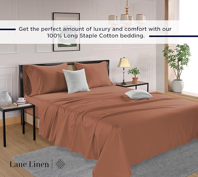 LANE LINEN Full Size Bed Sheets Set - 600 Thread Count Full Sheet Set - 100% Cotton Sheets Full Size Bed Set - Soft Cotton Bed Sheet Set - Sateen Weave Hotel Sheets - Luxury Full Sheet Set - Rose Dawn