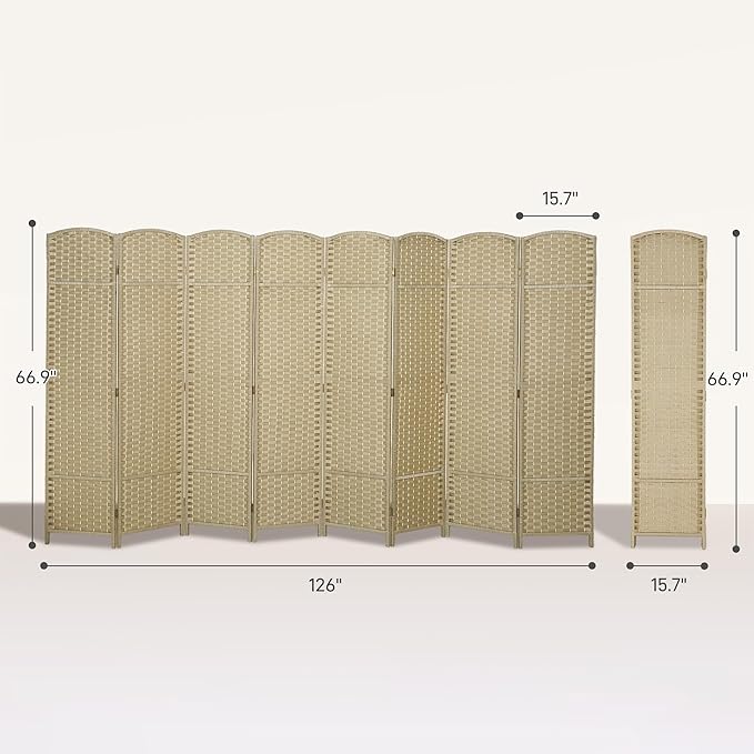 HOMCOM Room Divider, 8 Panel Folding Privacy Screen, 5.6' Tall Freestanding Wall Partition for Home Office, Bedroom, Beige