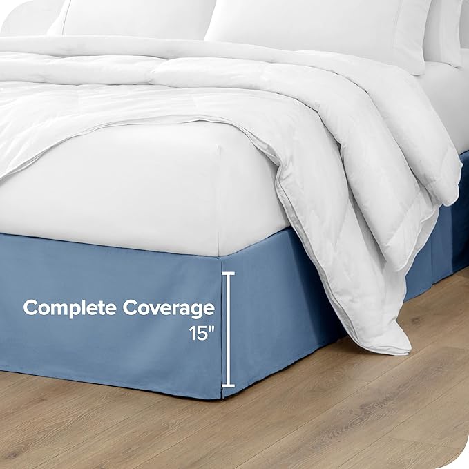 Bare Home King Bed Skirt - 15-Inch Tailored Drop Easy Fit - Bed Skirt for Beds - Center & Corner Pleats (King, Coronet Blue)
