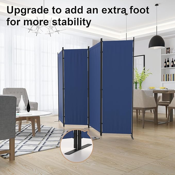 Room Divider, 4 Panel Folding Privacy Screen, 88” Portable Separating with 3 Metal Feet, Partition Room Dividers, Lightweight Freestanding Wall Divider Screen for Office Bedroom Hospital(Blue)
