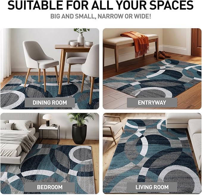 Rugshop Contemporary Modern Circles Abstract Area Rug 2' x 3' Blue
