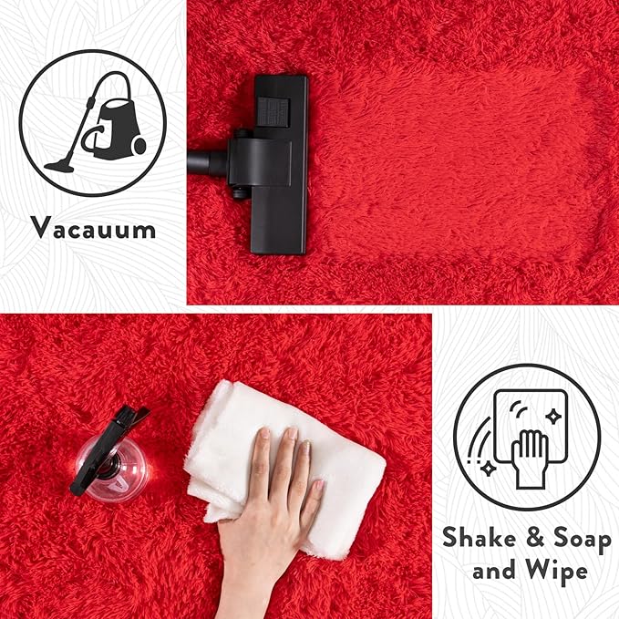 Soft Red Rugs for Bedroom, 4x6 Fluffy Fuzzy Shaggy Rugs for Living Room, Non-Slip Bedside Shag Rug Carpet for Kids Room Nursery Dorm Home Decor
