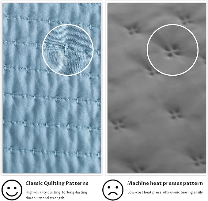KASENTEX Queen XL Quilt Set 98"x98" – Soft Washed 3-Layer Lightweight Bedspread, Minimalist Nordic Design, All-Season Spring & Summer Quilt Set (1 Quilt + 2 Pillow Shams), Blue
