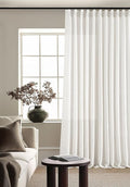 Extra Wide Pinch Pleat Curtains 120 Inches Long for Patio Sliding Glass Door White Linen 70 Inch Wide Curtain Memory Trained Pleated Drapes with Hooks Rings Semi Sheer 70x120 Curtain for Large Window